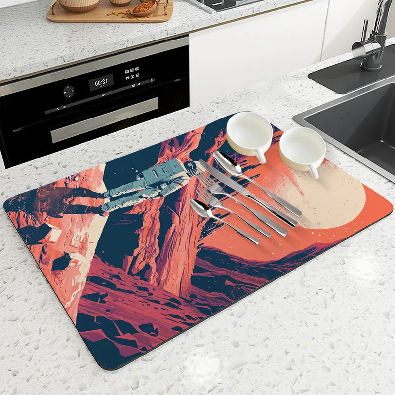 Axyaa Spaceman Kitchen & Bathroom Absorbent Anti-slip Dish Drying Mat