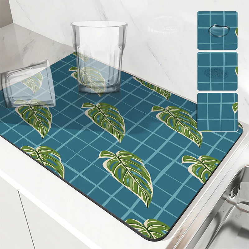 Axyaa Kitchen Draining Mat: Absorbent, Antiskid, Quick Dry Bathroom & Coffee Dish Pad