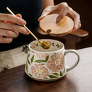 Axyaa Vintage Floral Ceramic Coffee Mug, 380ml Capacity, Pink