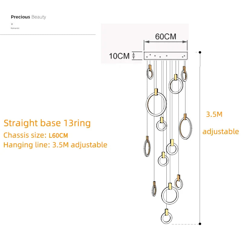 Axyaa Circular Staircase Chandelier: Luxury Nordic Living Room Pendant Light