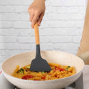 Silicone Wood Handle Gray Kitchen Utensils Set by Axyaa