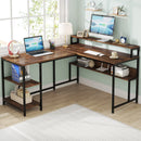 Axyaa 59" L-Shaped Desk with Monitor Stand & Storage Shelves, Rustic Brown