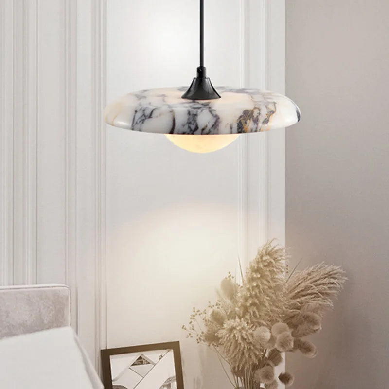 Axyaa White Glass LED Pendant Lights Kitchen Dining Room Hanging Stone Pendant Lamp