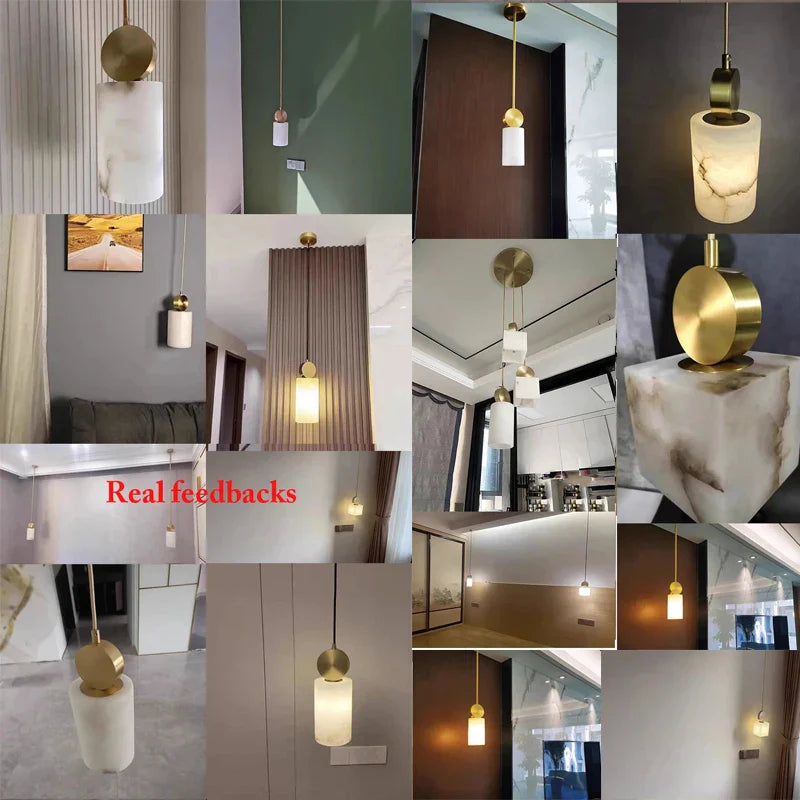 Axyaa Nordic Marble Copper LED Pendant Lights for Dining and Bedroom