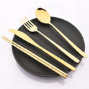 Axyaa Black Gold Flatware Set Stainless Steel Cutlery Knife Fork Spoon Chopsticks