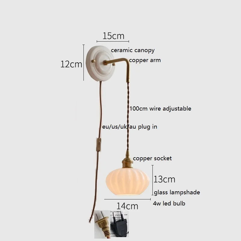 Axyaa White Glass LED Wall Lights with Copper Arm Socket, Up Down Lighting