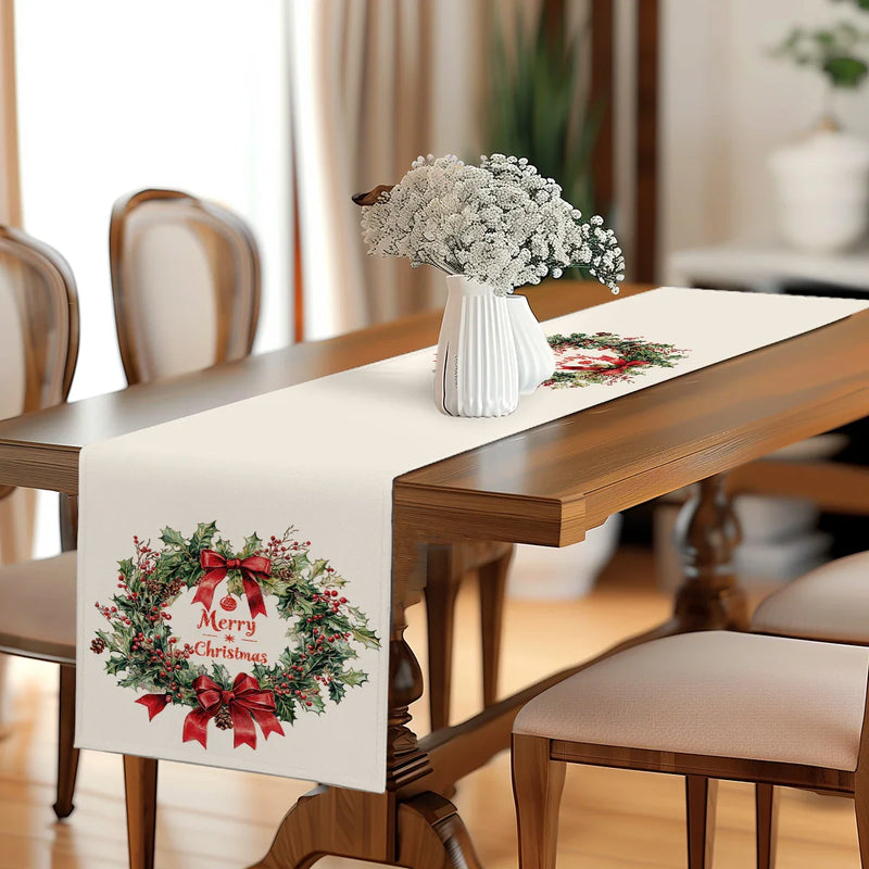 Festive Holly Berry Bow Table Runner by Axyaa