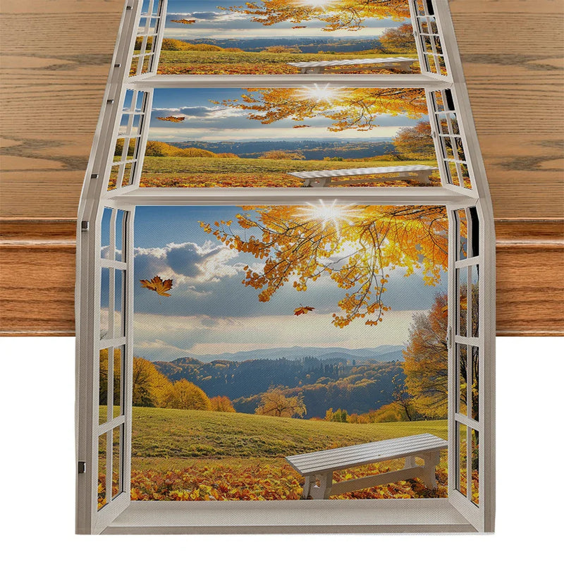 Axyaa Autumn Farmhouse Table Runner for Kitchen Dining Decor