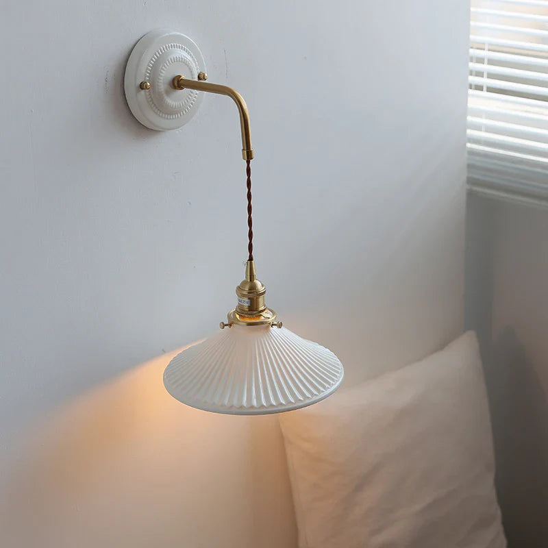 Axyaa Pleats Ceramic LED Wall Sconce Lamp with Adjustable Copper Arm