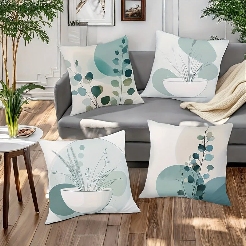 Bohemian Abstract Cyan & White Throw Pillow Covers by Axyaa - Set of 4
