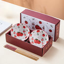 Axyaa Hand Drawn Cartoon Ceramic Bowl & Chopsticks Set: Creative Giftware