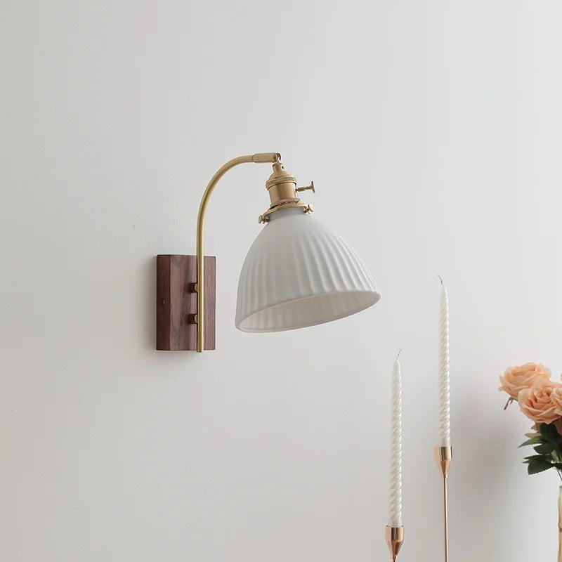 Axyaa Ceramic Walnut LED Wall Lights - Modern Bedroom & Living Room Bedside Lamp