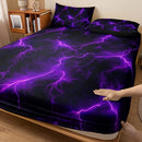 Axyaa Purple Lightning Fitted Sheet Set: High-Definition Print, All-Season, Breathable, Durable