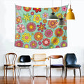 Axyaa Retro Floral Tapestry Wall Hanging: Orange & Green 70's Power Theme