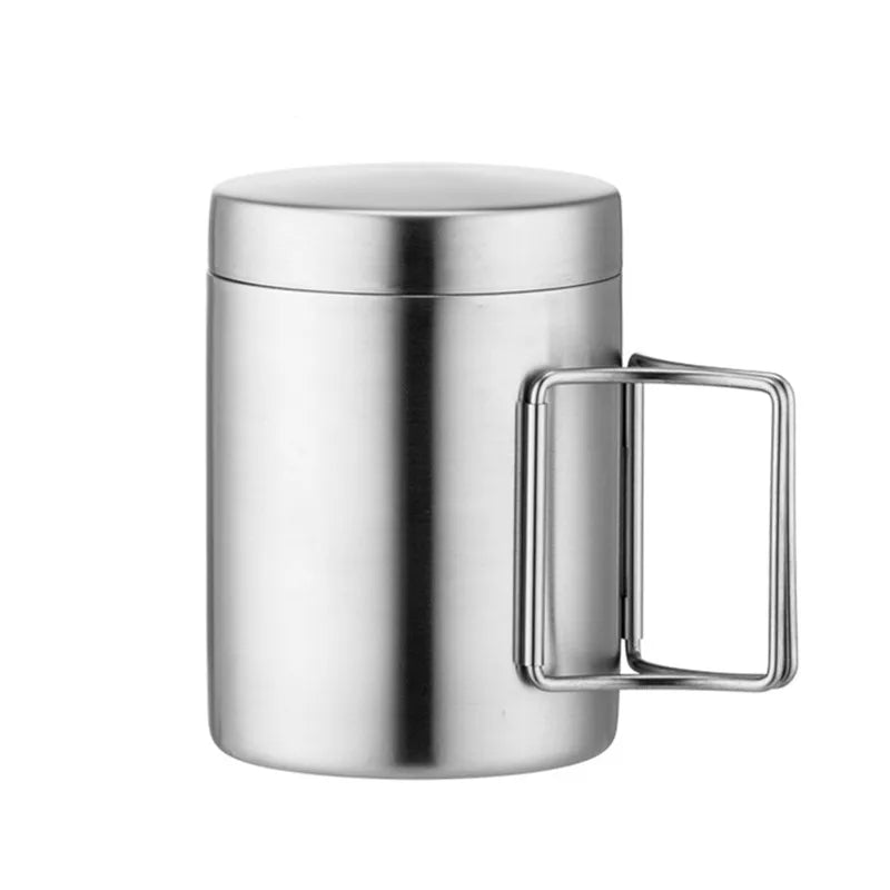 Axyaa Stainless Steel Portable Beer Mug with Lid & Foldable Handle