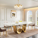 Axyaa Luxe White & Gold Dining Table - 6-8 Seater Modern Rectangle Table