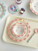 Axyaa Pink Tender Dessert Bow Plate Deep Fruit Household Tableware