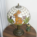 Axyaa Retro Bunny Floral Table Lamp - Stained Glass Shade for Living Room & Bedroom