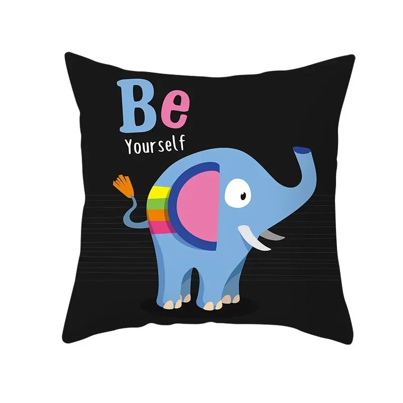 Nordic Cartoon Print Yellow Blue Cushion Cover 45*45cm by Axyaa