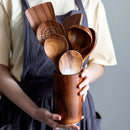 Axyaa Wooden Kitchen Utensil Set with Storage Bucket