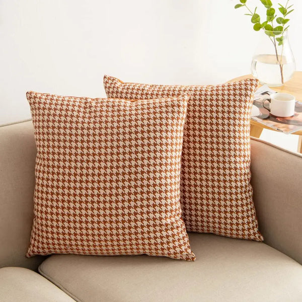 Axyaa Orange Houndstooth Sofa Cushion Cover - Ultra Soft Nordic Style Throw Pillow Cover