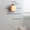Axyaa Nordic LED Walnut Wood Glass Ball Wall Sconce, Pull Chain Switch, Modern Design