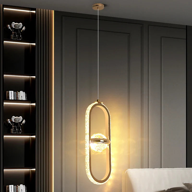 Axyaa Crystal Pearl LED Pendant Chandelier in Black/Gold Finish for Modern Home Décor