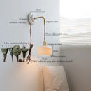 Axyaa Vintage LED Wall Lamp with Adjustable Copper Arm 70CM - White Ceramic