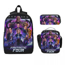 Axyaa 3Pcs Fantastic Four School Bag Set for Girls Boys & Pen Backpack Lunch Box
