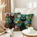 Colorful Cats & Flowers Pillow Covers by Axyaa - Sofa, Bedroom, Car Pillow Cover