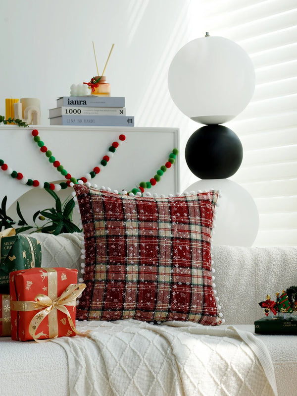 Axyaa Christmas Ball Plaid Pillow Cover 45x45cm - Soft Decorative Atmosphere Pillowcase