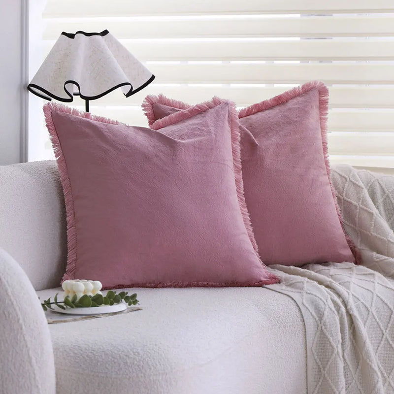 Axyaa Boho Pink Tassel Cushion Cover 45x45 Soft Throw Pillow for Living Room