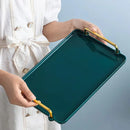 Axyaa Ceramic Green Black Tray with Handle - Home Organizer and Jewelry Storage