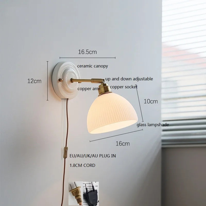 Axyaa White Glass LED Wall Lights with Copper Arm Socket, Up Down Lighting