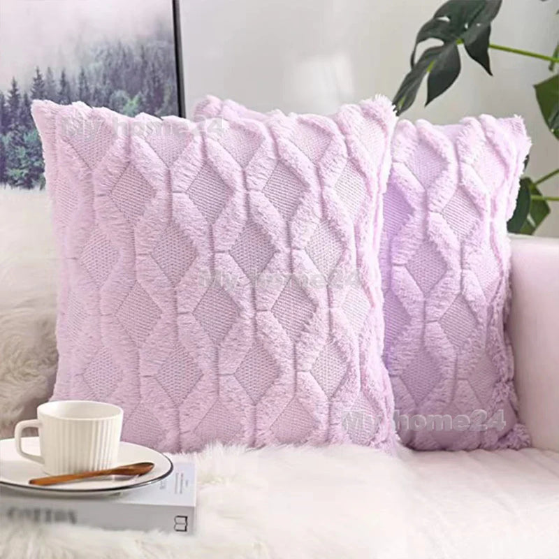 Pink Retro Fluffy Soft Throw Pillowcover 45x45 by Axyaa