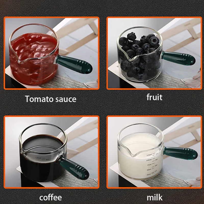 Axya Glass Handle Espresso Measuring Cup 125ml Vshape Coffee Milk Supplies