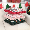 Axyaa Dutch Velvet Christmas Pillow Cover with Ruffles, Red and Green Print