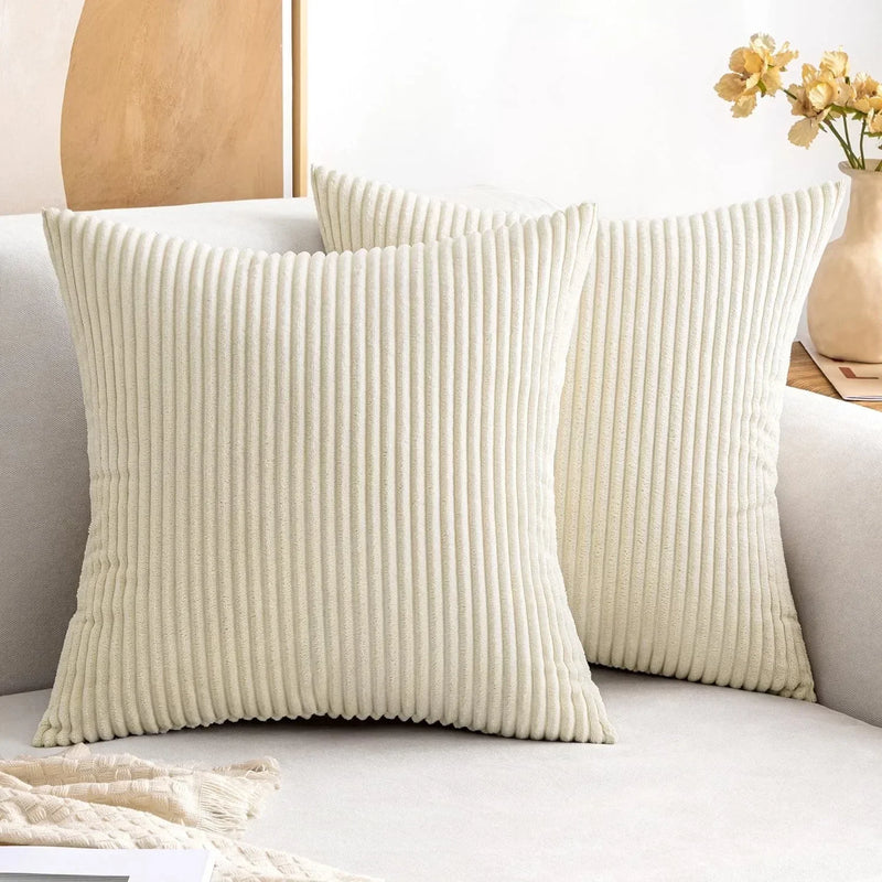 Soft Corduroy Striped 18x18 Inch Throw Pillow Covers for Winter Home Decor - Axyaa