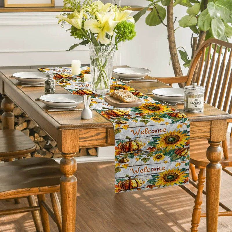 Sunflower Wood Table Runner for Axyaa Brand Dining Décor