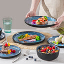 Axyaa 18-Piece Blue Reactive Glaze Stoneware Dinnerware Set - Microwave Safe