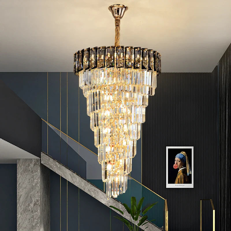 Axyaa Amber Crystal Chandelier for Luxury Living Room and High-rise Hall