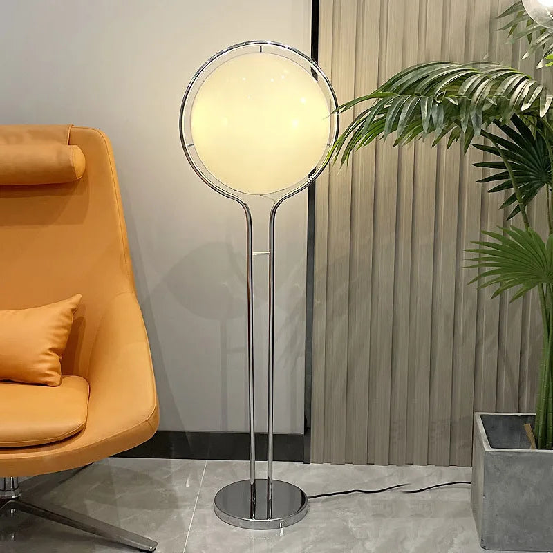 Axyaa Chrome LED Floor Lamp with Metal Ball Design and White Acrylic Lampshade