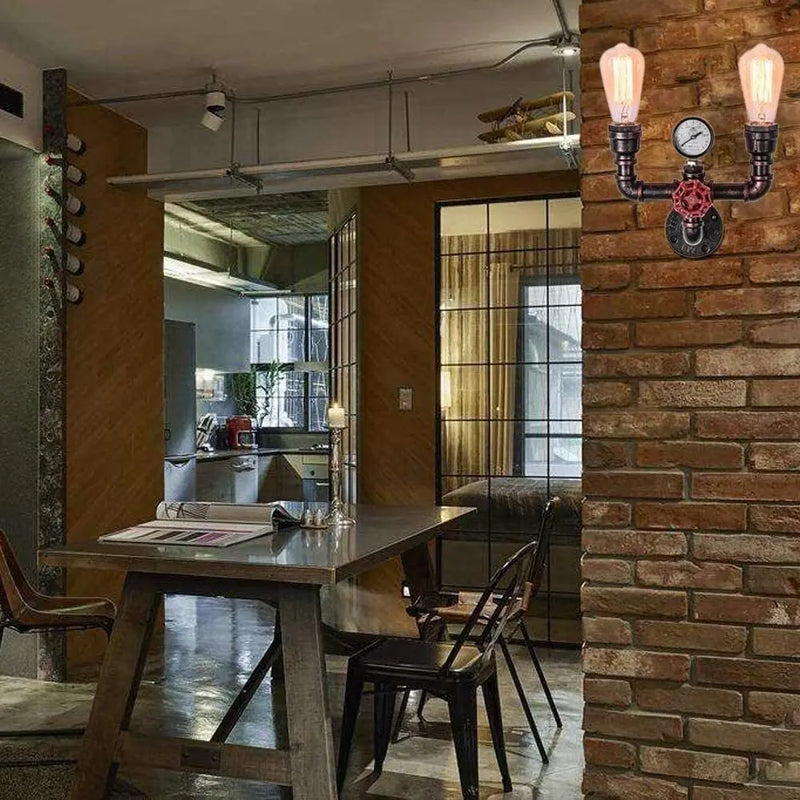 Axyaa Water Pipe LED Wall Light: Vintage Industrial Retro Loft Iron Lamp