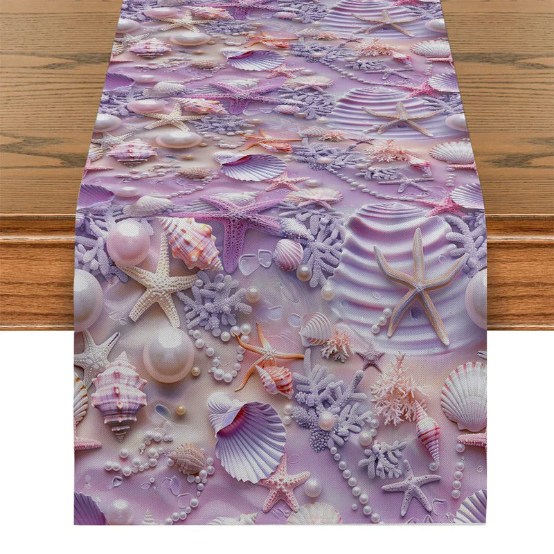 Axyaa Shell Starfish Pearl Coral Table Runner for Farmhouse Dining Décor