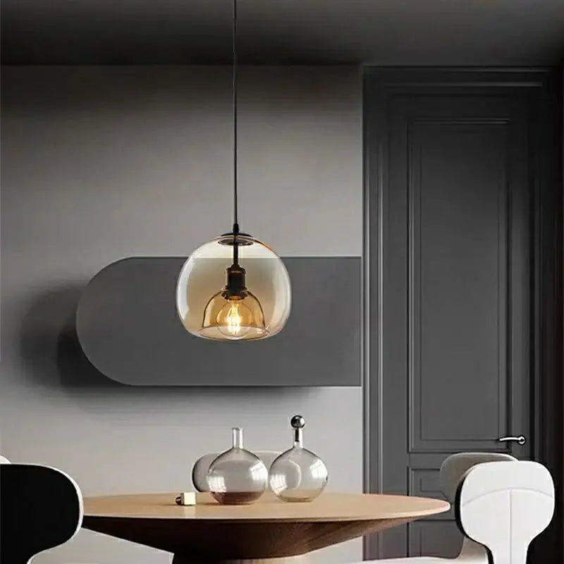 Axyaa Smoke Gray Amber Glass Pendant Lamps for Dining Table.
