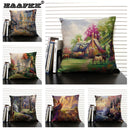 Axyaa Fairy Tale World Oil Painting Cushion Cover for Living Room Sofa