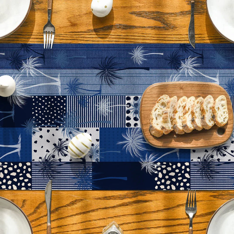 Axyaa Geometric Tropical Plant Table Runner for Indoor Outdoor Dining