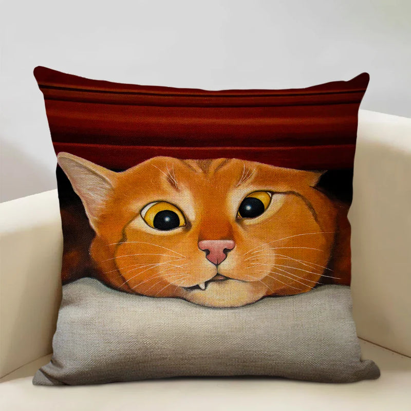 Axyaa Cat and Dog Pattern Cushion Cover 45x45cm Linen Square Pillowcase