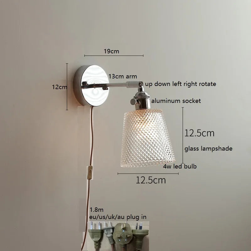 Axyaa Clear Glass LED Bathroom Mirror Wall Light, Modern Nordic Iron Metal Switch Fixtures