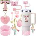 Axyaa 9-Piece Cup Accessory Set: Butterfly Straw, Cover, Cap, Boot, Charm, Initials Sticker, Stopper
